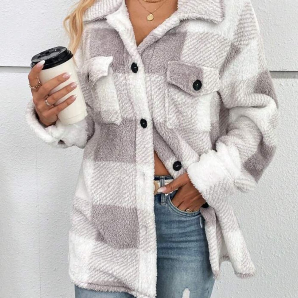 ❤️SALE Women’s Buffalo Plaid Jacket Super Soft Teddy Jacket Women’s Shacket Coat - Picture 5 of 5